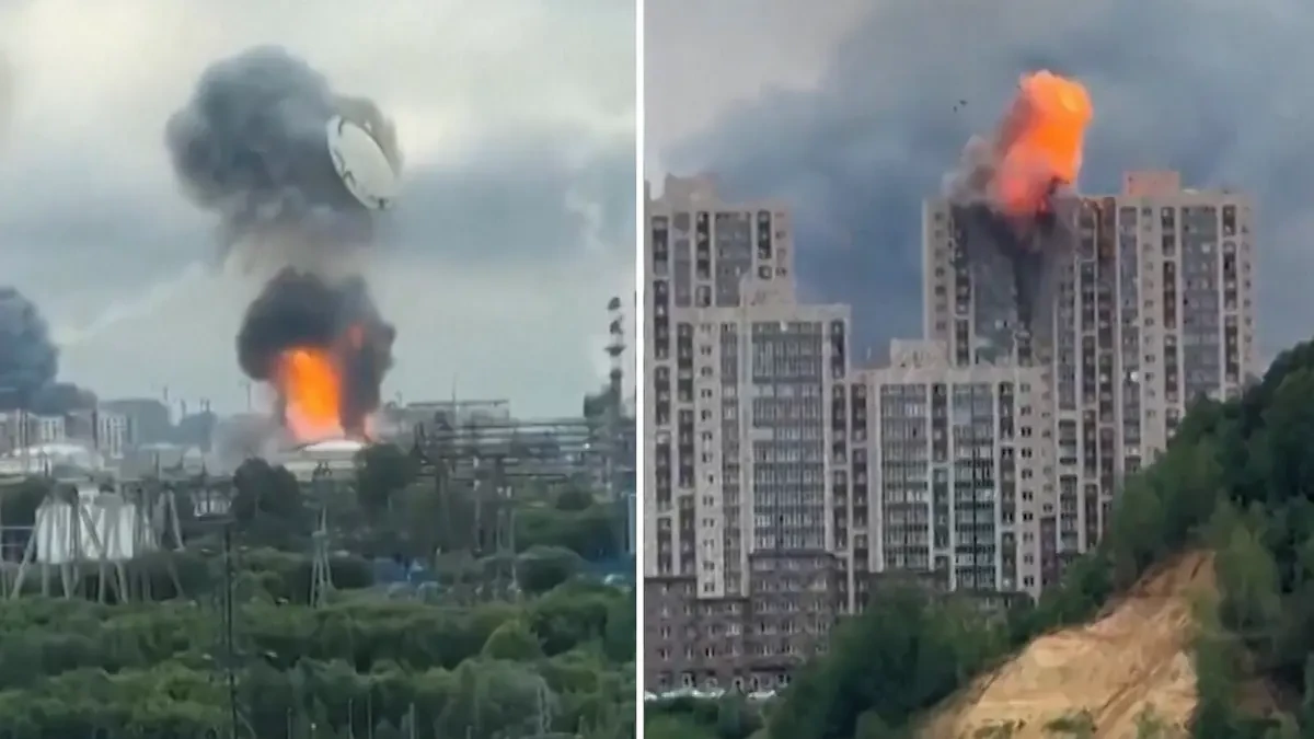 Moskva v dýmu. Záběry ukazují explozi v rafinérii i náraz dronu do obytného domu - Novinky