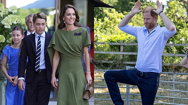 Princ Harry cvičil s kozami, George a Charlotte byli hvězdami na tenise